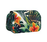 JKLQWC Tropical Summer Hawaiian Flower Palm Leaves Prints Pencil Case for Kids Men Women, Two Layers Large Capacity Pencil Pouch Makeup Bag Organizer for Office School Travel