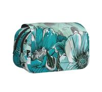 JKLQWC Turquoise Teal Floral Prints Pencil Case for Kids Men Women, Two Layers Large Capacity Pencil Pouch Makeup Bag Organizer for Office School Travel