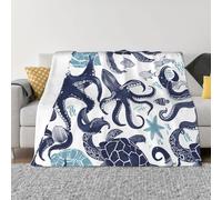 JKLQWC Turtle Octopus Theme Prints Flannel Blanket 100x125 CM, Lightweight Soft Warm Throw Blankets for Sofa Couch Bed Car