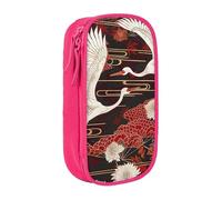 JKLQWC Two Cranes Chrysanthemums Printed Pencil Case Cute Pen Pouch Large Pen Bag Portable Storage Organizer Box for Office School Teen Girl Boy Adult,Pink