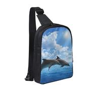 JKLQWC Two Dolphins Printed Crossbody Sling Backpack Sling Bag for Men Women Adjustable Shoulder Bag Travel Hiking Chest Bag Daypack