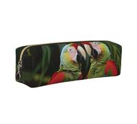 JKLQWC Two Parrots on Green Palm Tree Printed Leather Pencil Case with Gold Zipper - Simple and Lightweight Organizer for School, Office, Travel, Makeup