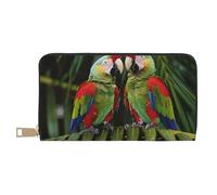 JKLQWC Two Parrots on Green Palm Tree Printed Long Wallet for Women Men Cute Coin Purse with Card Holder