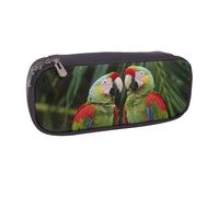 JKLQWC Two Parrots on Green Palm Tree Printed PU Leather Pencil Case Cute Pen Pencil Box Bag Zipper Office School Pencil Pouch Organizer for Students Teen Girls Boys Adult