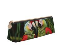 JKLQWC Two Parrots on Green Palm Tree Printed Triangle Pencil Case with Zipper - Lightweight Leather Organizer for School, Office, Travel, Makeup