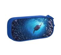 JKLQWC Underwater sea Lion Printed Pencil Case Cute Pen Pencil Box Bag Zipper Storage Organizer Box Holder for Office School Teen Girl Boy Adult,Blue