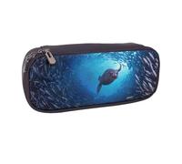 JKLQWC Underwater sea Lion Printed PU Leather Pencil Case Cute Pen Pencil Box Bag Zipper Office School Pencil Pouch Organizer for Students Teen Girls Boys Adult Gifts