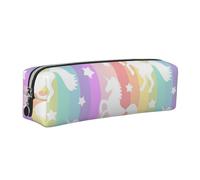 JKLQWC Unicorns On Colorful Stripes Printed Leather Pencil Case with Silver Zipper - Simple and Lightweight Organizer for School, Office, Travel, Makeup