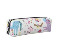 JKLQWC Unicorns Pink Printed Leather Pencil Case with Silver Zipper - Simple and Lightweight Organizer for School, Office, Travel, Makeup
