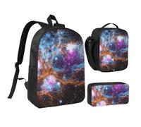 JKLQWC Universe Galaxy Space Print School Backpack Set of 3, 17-Inch School Bag with Insulated Lunch Bag & Pencil Case for Students Teens Girls Boys