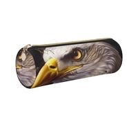 JKLQWC US Bald Eagle Printed Cylinder Pencil Case with Gold Zipper - Lightweight Leather Organizer for School, Office, Travel, Makeup