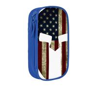 JKLQWC USA Flag American Spartan Printed Pencil Case Cute Pen Pouch Large Pen Bag Portable Storage Organizer Box for Office School Teen Girl Boy Adult,Blue