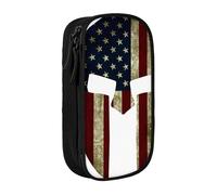 JKLQWC USA Flag American Spartan Printed Pencil Case Cute Pen Pouch Large Pen Bag Portable Storage Organizer Box for Office School Teen Girl Boy Adult,Black