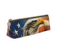 JKLQWC USA Flag Eagle Art Printed Triangle Pencil Case with Zipper - Lightweight Leather Organizer for School, Office, Travel, Makeup