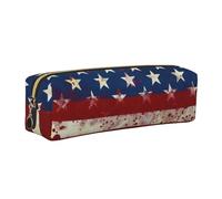 JKLQWC USA Flag Stars Stripes Printed Leather Pencil Case with Gold Zipper - Simple and Lightweight Organizer for School, Office, Travel, Makeup
