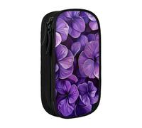 JKLQWC Violet Flower Printed Pencil Case Cute Pen Pouch Large Pen Bag Portable Storage Organizer Box for Office School Teen Girl Boy Adult,Black