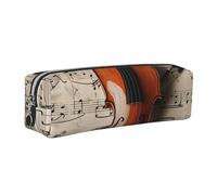 JKLQWC Violin Sheet Music Printed Leather Pencil Case with Silver Zipper - Simple and Lightweight Organizer for School, Office, Travel, Makeup