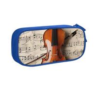 JKLQWC Violin Sheet Music Printed Pencil Case Cute Pen Pencil Box Bag Zipper Storage Organizer Box Holder for Office School Teen Girl Boy Adult,Blue