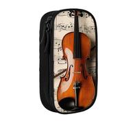 JKLQWC Violin Sheet Music Printed Pencil Case Cute Pen Pouch Large Pen Bag Portable Storage Organizer Box for Office School Teen Girl Boy Adult,Black