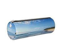 JKLQWC Wave Beach Printed Cylinder Pencil Case with Silver Zipper - Lightweight Leather Organizer for School, Office, Travel, Makeup