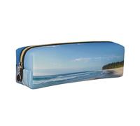 JKLQWC Wave Beach Printed Leather Pencil Case with Gold Zipper - Simple and Lightweight Organizer for School, Office, Travel, Makeup