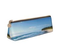 JKLQWC Wave Beach Printed Triangle Pencil Case with Zipper - Lightweight Leather Organizer for School, Office, Travel, Makeup