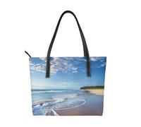 JKLQWC Wave Beach Printed Womens Shopping Tote Bag Ladies PU Leather Shoulder Handbags for Work Travel School