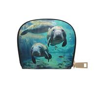 JKLQWC West Indian Sea Animals Printed Card Wallet for Women Men Cute Zipper Card Cases Holder Mini Coin Purse with 12 Card Slots