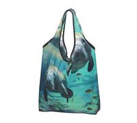 JKLQWC West Indian Sea Animals Printed Foldable Shopping Bag 2 PCS, Reusable Grocery Tote Bags for Daily Shopping and Travel