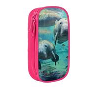 JKLQWC West Indian Sea Animals Printed Pencil Case Cute Pen Pouch Large Pen Bag Portable Storage Organizer Box for Office School Teen Girl Boy Adult,Pink