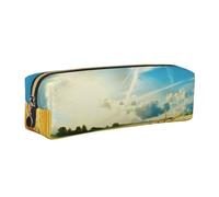 JKLQWC Wheat Field Printed Leather Pencil Case with Gold Zipper - Simple and Lightweight Organizer for School, Office, Travel, Makeup