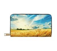 JKLQWC Wheat Field Printed Long Wallet for Women Men Funny PU Leather Wallet with Coin Purse and Card Holder