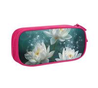 JKLQWC White Lotus Flowers Print Printed Pencil Case Cute Pen Pencil Box Bag Zipper Storage Organizer Box Holder for Office School Teen Girl Boy Adult,Pink