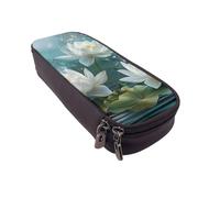JKLQWC White Lotus Flowers Print Printed PU Leather Pencil Case Cute Pen Pencil Box Bag Zipper Office School Pencil Pouch Organizer for Students Teen Girls Boys Adult