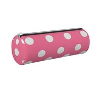 JKLQWC White Polka Dots Printed Cylinder Pencil Case with Silver Zipper - Lightweight Leather Organizer for School, Office, Travel, Makeup