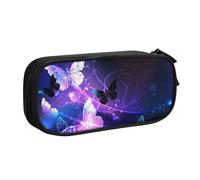 JKLQWC White Purple Butterflies Printed Pencil Case Cute Pen Pencil Box Bag Zipper Storage Organizer Box Holder for Office School Teen Girl Boy Adult,Black