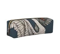 JKLQWC White Swan Printed Leather Pencil Case with Gold Zipper - Simple and Lightweight Organizer for School, Office, Travel, Makeup