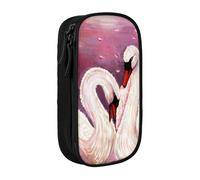 JKLQWC White Swans with Pink Floral Tree Printed Pencil Case Cute Pen Pouch Large Pen Bag Portable Storage Organizer Box for Office School Teen Girl Boy Adult,Black