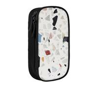 JKLQWC White terrazzo Printed Pencil Case Cute Pen Pouch Large Pen Bag Portable Storage Organizer Box for Office School Teen Girl Boy Adult,Black