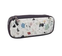 JKLQWC White terrazzo Printed PU Leather Pencil Case Cute Pen Pencil Box Bag Zipper Office School Pencil Pouch Organizer for Students Teen Girls Boys Adult