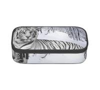 JKLQWC White Tiger Printed Pencil Case Cute Pen Pencil Box Bag Large Capacity Compartment Zipper Pencil Pouch Organizer for Office School Travel