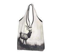 JKLQWC Wild Deer Printed Foldable Shopping Bag 1 PCS, Reusable Grocery Tote Bags for Daily Shopping and Travel