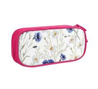 JKLQWC Wild Flowers and Cornflowers Daisies Printed Pencil Case Cute Pen Pencil Box Bag Zipper Storage Organizer Box Holder for Office School Teen Girl Boy Adult,Pink