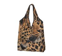 JKLQWC Wild Leopard Animal Printed Foldable Shopping Bag 3 PCS, Reusable Grocery Tote Bags for Daily Shopping and Travel