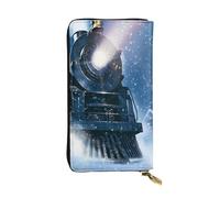 JKLQWC Winter Christmas Snow Night Railway Train Printed Long Wallet for Women Men Cute PU Leather Coin Purse with Card Holder