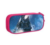 JKLQWC Winter Christmas Snow Night Railway Train Printed Pencil Case Cute Pen Pencil Box Bag Zipper Storage Organizer Box Holder for Office School Teen Girl Boy Adult,Pink