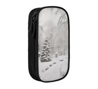 JKLQWC Winter on Snowy Printed Pencil Case Cute Pen Pouch Large Pen Bag Portable Storage Organizer Box for Office School Teen Girl Boy Adult,Black