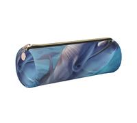 JKLQWC Winter The Dolphin Printed Cylinder Pencil Case with Gold Zipper - Lightweight Leather Organizer for School, Office, Travel, Makeup