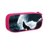 JKLQWC Wolf Howling At The Moon Printed Pencil Case Cute Pen Pencil Box Bag Zipper Storage Organizer Box Holder for Office School Teen Girl Boy Adult,Pink