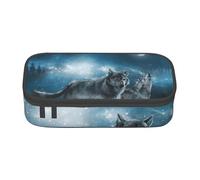 JKLQWC Wolf in the Moonlight Printed Pencil Case Cute Pen Pencil Box Bag Large Capacity Compartment Zipper Pencil Pouch Organizer for Office School Travel
